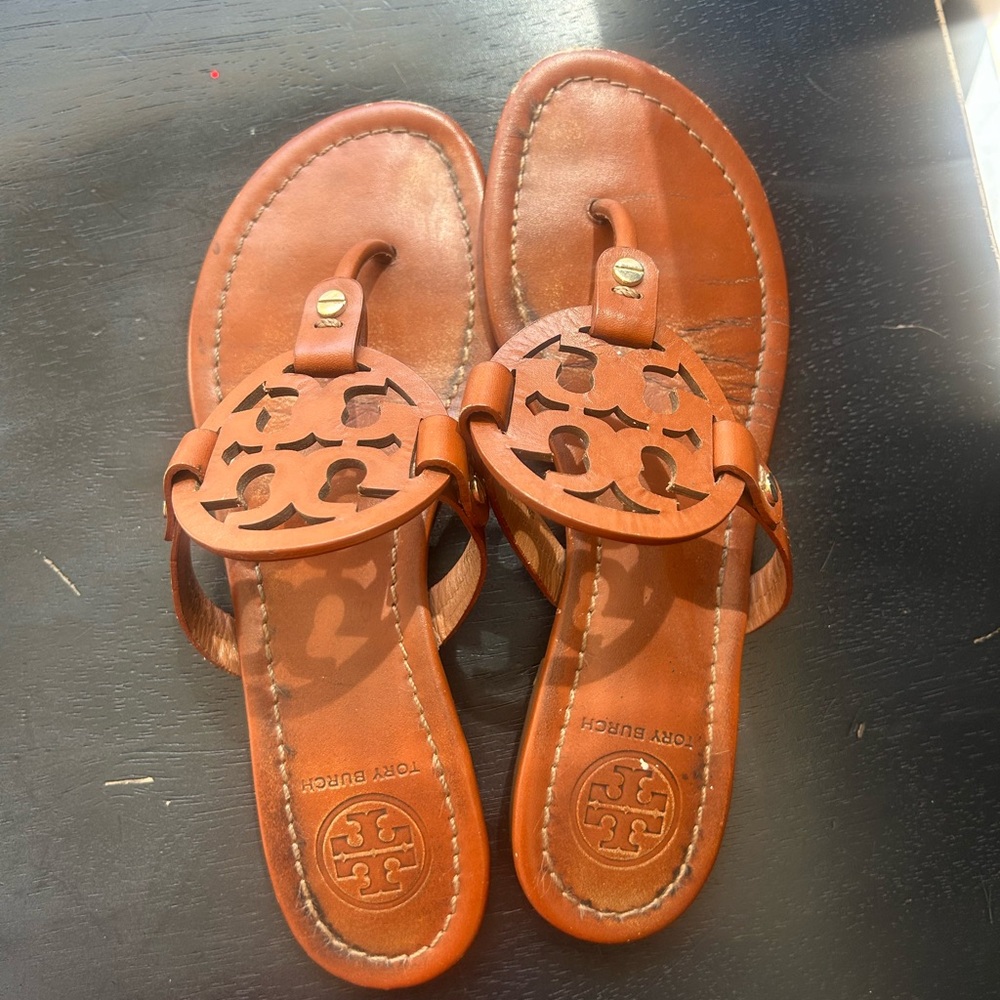 Tory Burch Miller Leather Thong Sandals - Brown